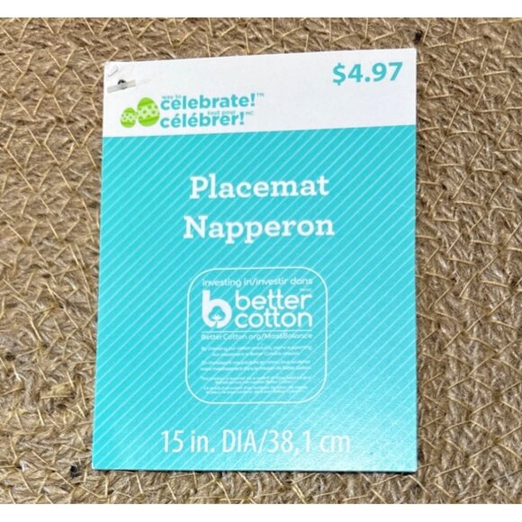 Round Jute & Cotton Placemats 15" Diameter Lobster Bisque Coral Accent Set Of 5 - Picture 2 of 5